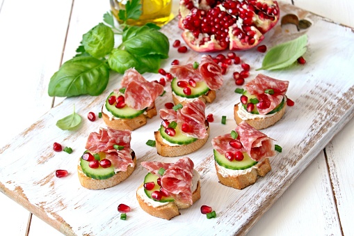 Christmas Tomato and Pomegranate Bruschetta